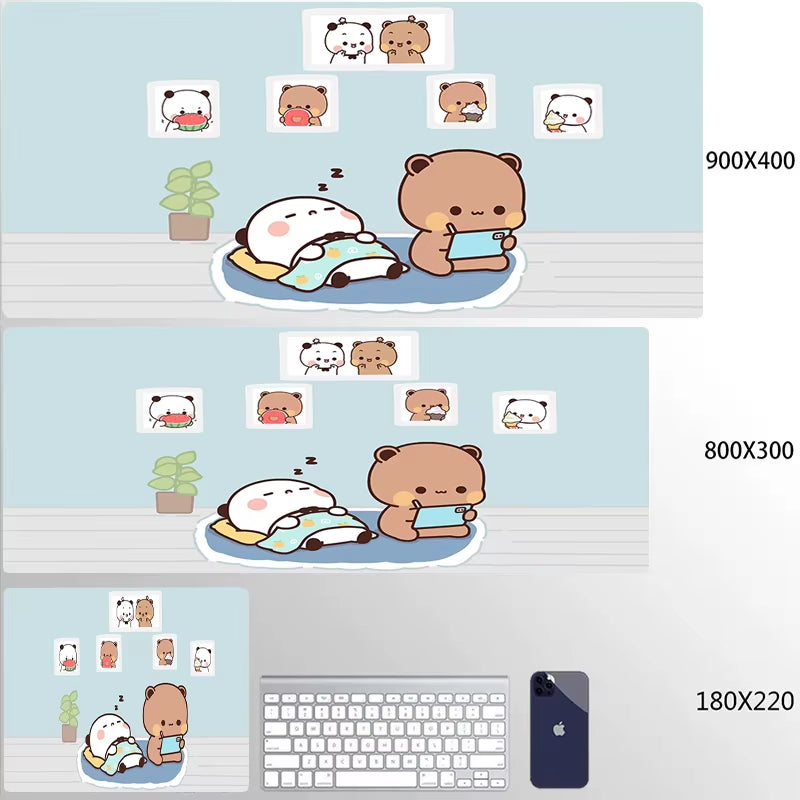 Kawaii Large Gaming Mouse Pad - Natural Rubber Desk Mat with Cute Bear Design for PC and Office Use