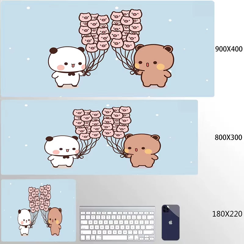Kawaii Large Gaming Mouse Pad - Natural Rubber Desk Mat with Cute Bear Design for PC and Office Use
