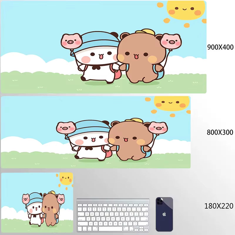 Kawaii Large Gaming Mouse Pad - Natural Rubber Desk Mat with Cute Bear Design for PC and Office Use