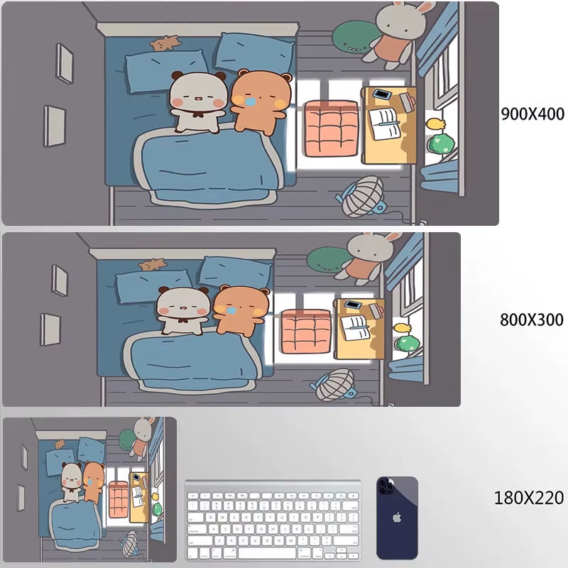 Kawaii Large Gaming Mouse Pad - Natural Rubber Desk Mat with Cute Bear Design for PC and Office Use