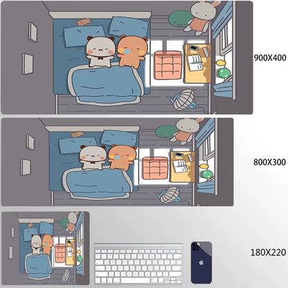 Kawaii Large Gaming Mouse Pad - Natural Rubber Desk Mat with Cute Bear Design for PC and Office Use