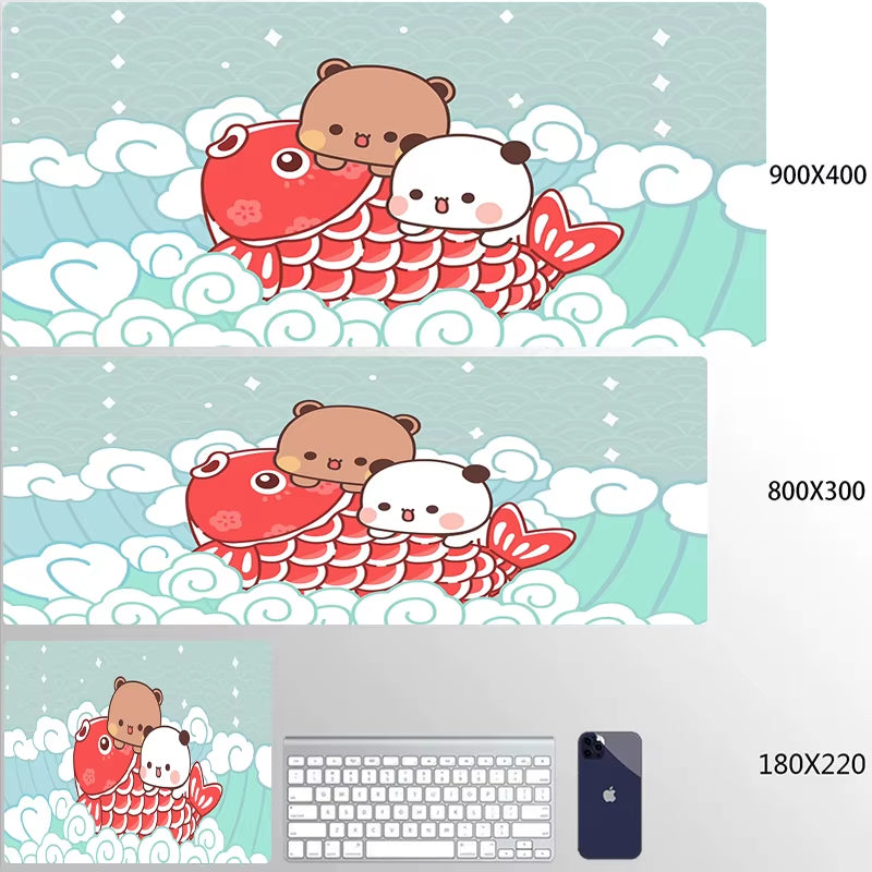 Kawaii Large Gaming Mouse Pad - Natural Rubber Desk Mat with Cute Bear Design for PC and Office Use