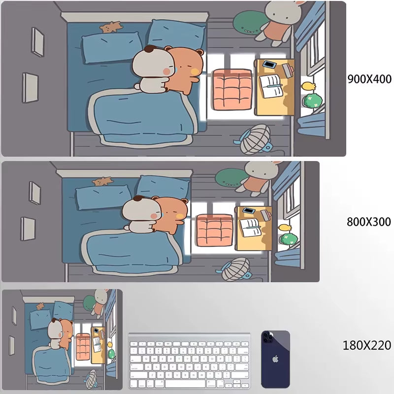 Kawaii Large Gaming Mouse Pad - Natural Rubber Desk Mat with Cute Bear Design for PC and Office Use