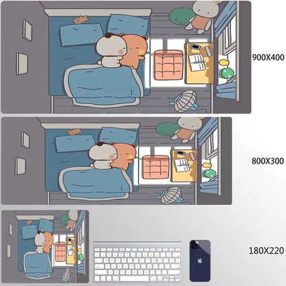 Kawaii Large Gaming Mouse Pad - Natural Rubber Desk Mat with Cute Bear Design for PC and Office Use