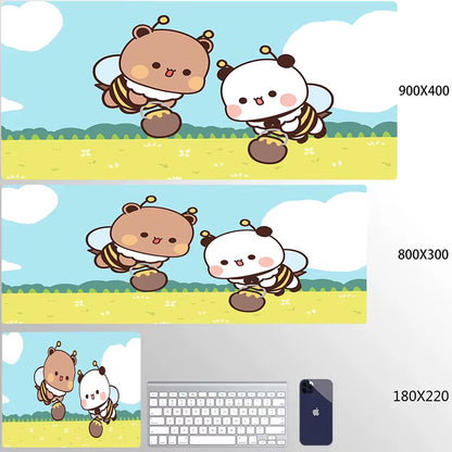 Kawaii Large Gaming Mouse Pad - Natural Rubber Desk Mat with Cute Bear Design for PC and Office Use