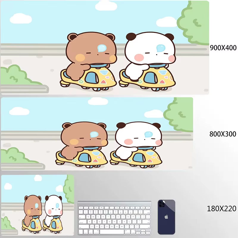 Kawaii Large Gaming Mouse Pad - Natural Rubber Desk Mat with Cute Bear Design for PC and Office Use