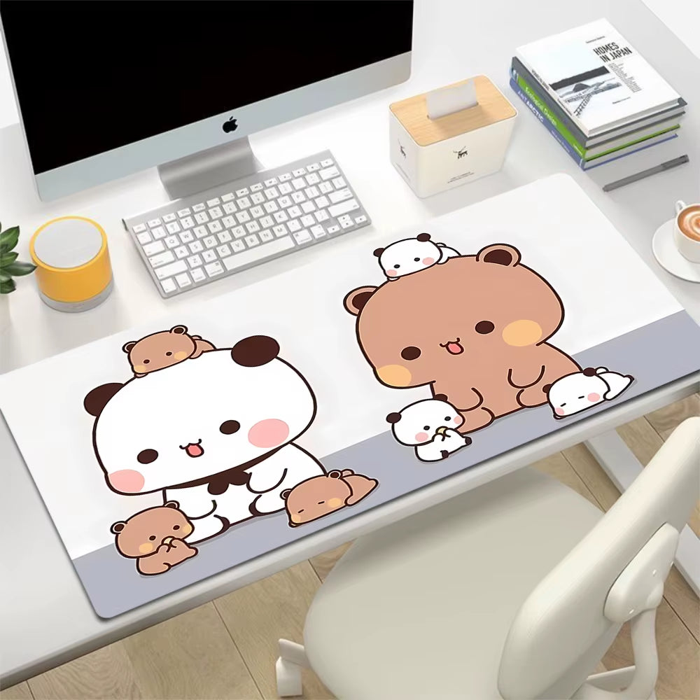 Kawaii Large Gaming Mouse Pad - Natural Rubber Desk Mat with Cute Bear Design for PC and Office Use