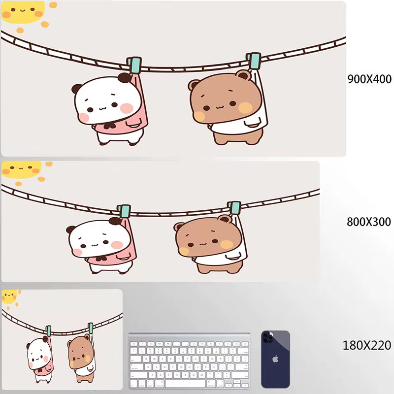 Kawaii Large Gaming Mouse Pad - Natural Rubber Desk Mat with Cute Bear Design for PC and Office Use