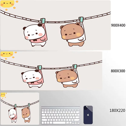 Kawaii Large Gaming Mouse Pad - Natural Rubber Desk Mat with Cute Bear Design for PC and Office Use