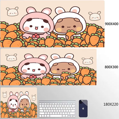 Kawaii Large Gaming Mouse Pad - Natural Rubber Desk Mat with Cute Bear Design for PC and Office Use