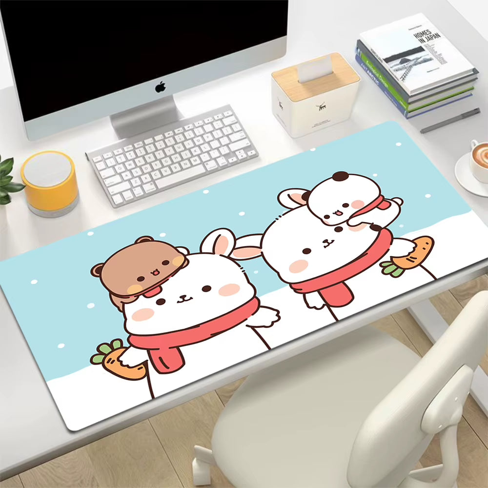 Kawaii Large Gaming Mouse Pad - Natural Rubber Desk Mat with Cute Bear Design for PC and Office Use