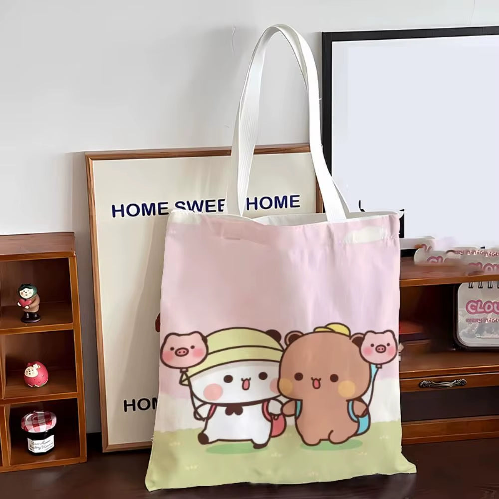 New Large Capacity Cute Tote Bag Bubu Dudu Panda Bear Niche Couple Handbag Class File Bag Portable Cartoon Canvas Bags