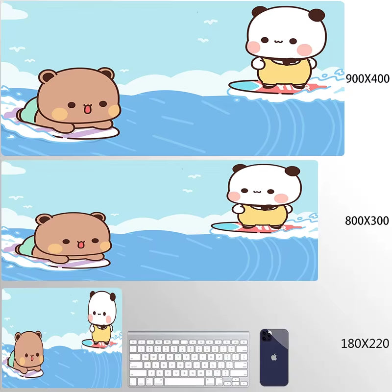 Kawaii Large Gaming Mouse Pad - Natural Rubber Desk Mat with Cute Bear Design for PC and Office Use