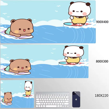 Kawaii Large Gaming Mouse Pad - Natural Rubber Desk Mat with Cute Bear Design for PC and Office Use