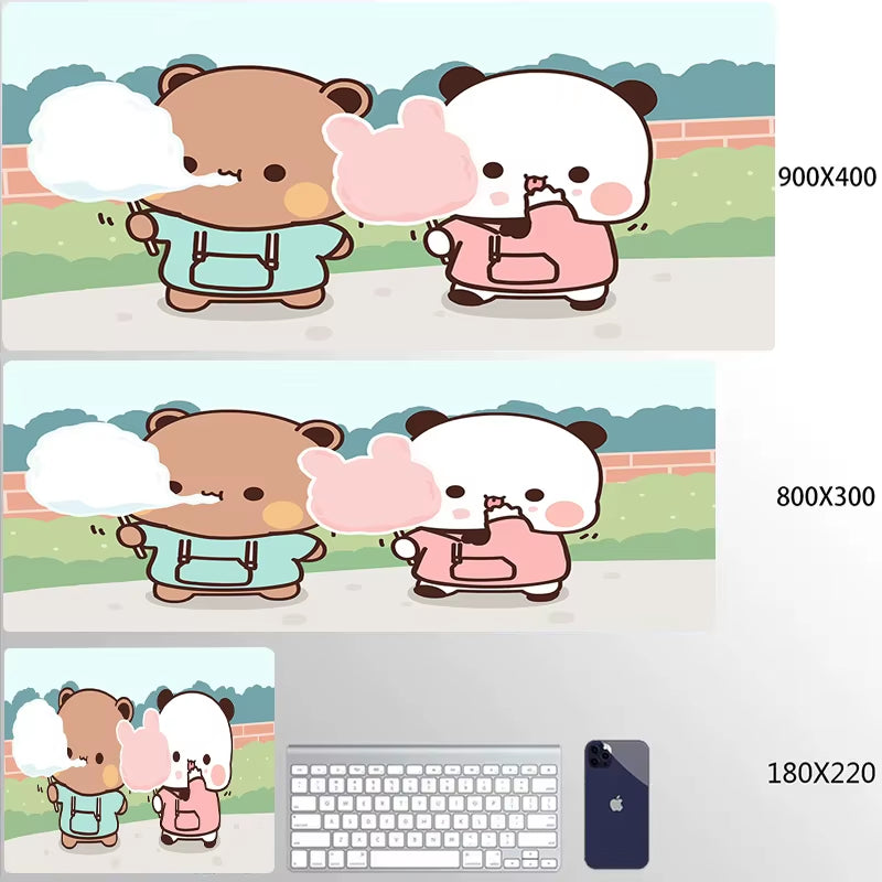 Kawaii Large Gaming Mouse Pad - Natural Rubber Desk Mat with Cute Bear Design for PC and Office Use
