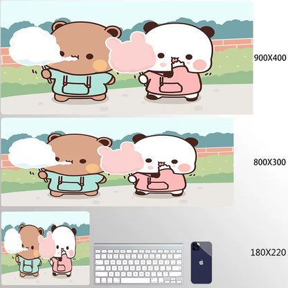 Kawaii Large Gaming Mouse Pad - Natural Rubber Desk Mat with Cute Bear Design for PC and Office Use