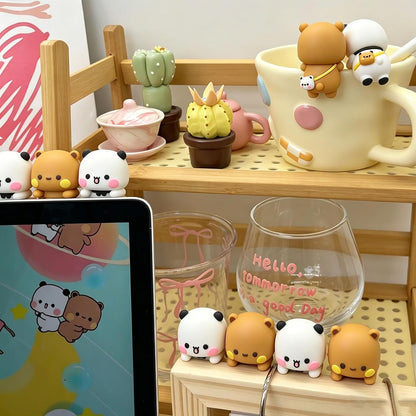 2 PCS Bubu and Dudu Bears Computer Decorations, Cute Cartoon Statue Bear Figurine for Notebook Cell Phone Office Desk Car Dashboard Decor