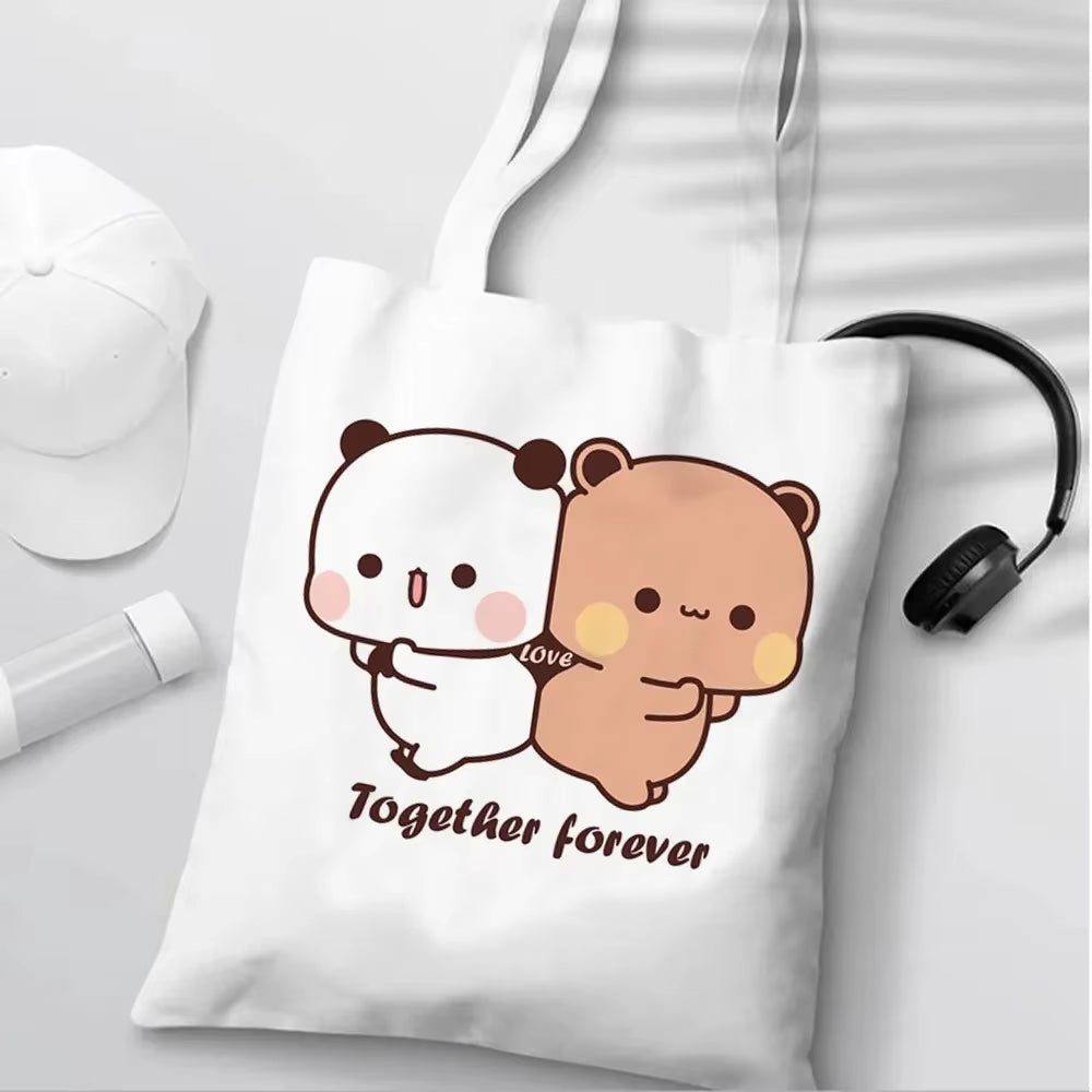 Bubu Dudu Anime Tote Bag Foldable Shopping Bag Tote Bag Aesthetic Fashion Canvas Reusable Shopping Bag Female