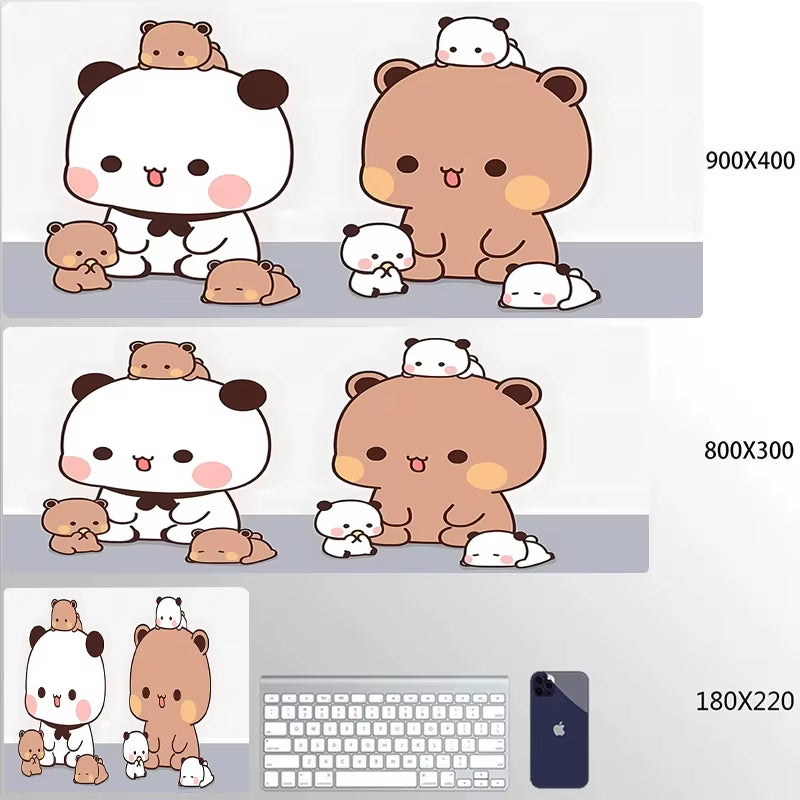 Kawaii Large Gaming Mouse Pad - Natural Rubber Desk Mat with Cute Bear Design for PC and Office Use