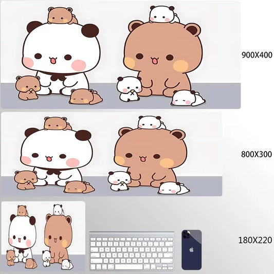 Kawaii Large Gaming Mouse Pad - Natural Rubber Desk Mat with Cute Bear Design for PC and Office Use