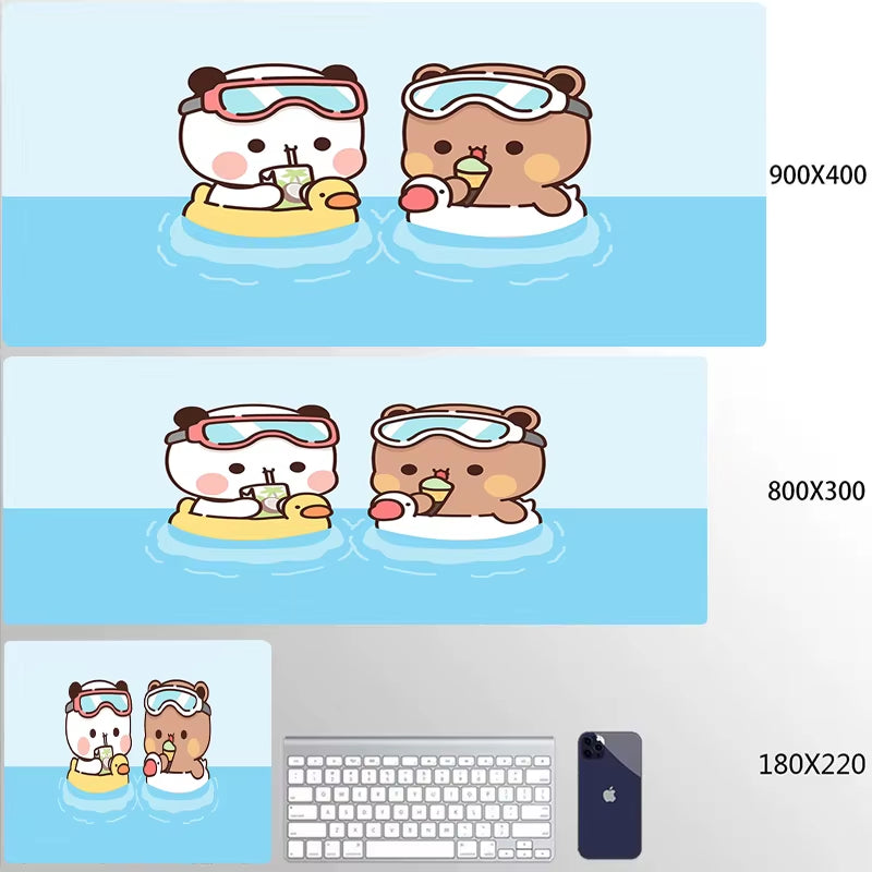 Kawaii Large Gaming Mouse Pad - Natural Rubber Desk Mat with Cute Bear Design for PC and Office Use