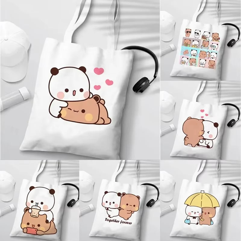 Bubu Dudu Anime Tote Bag Foldable Shopping Bag Tote Bag Aesthetic Fashion Canvas Reusable Shopping Bag Female