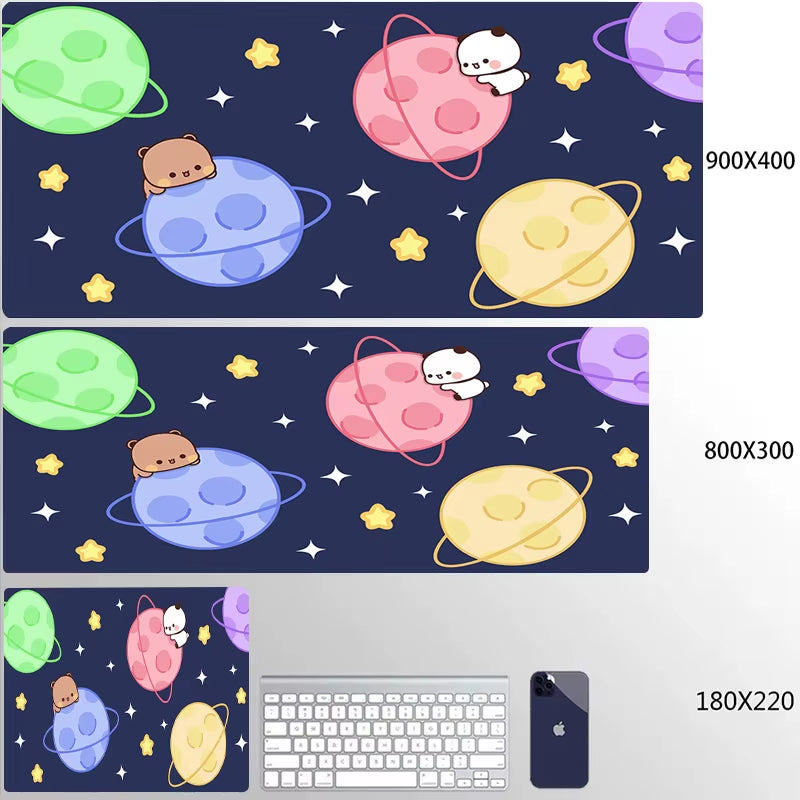 Kawaii Large Gaming Mouse Pad - Natural Rubber Desk Mat with Cute Bear Design for PC and Office Use