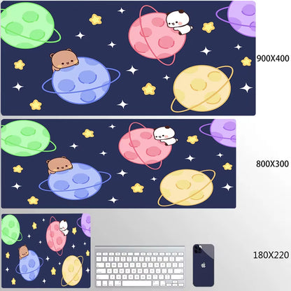 Kawaii Large Gaming Mouse Pad - Natural Rubber Desk Mat with Cute Bear Design for PC and Office Use