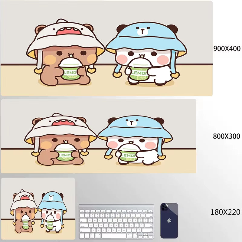 Kawaii Large Gaming Mouse Pad - Natural Rubber Desk Mat with Cute Bear Design for PC and Office Use