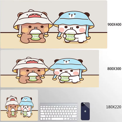 Kawaii Large Gaming Mouse Pad - Natural Rubber Desk Mat with Cute Bear Design for PC and Office Use