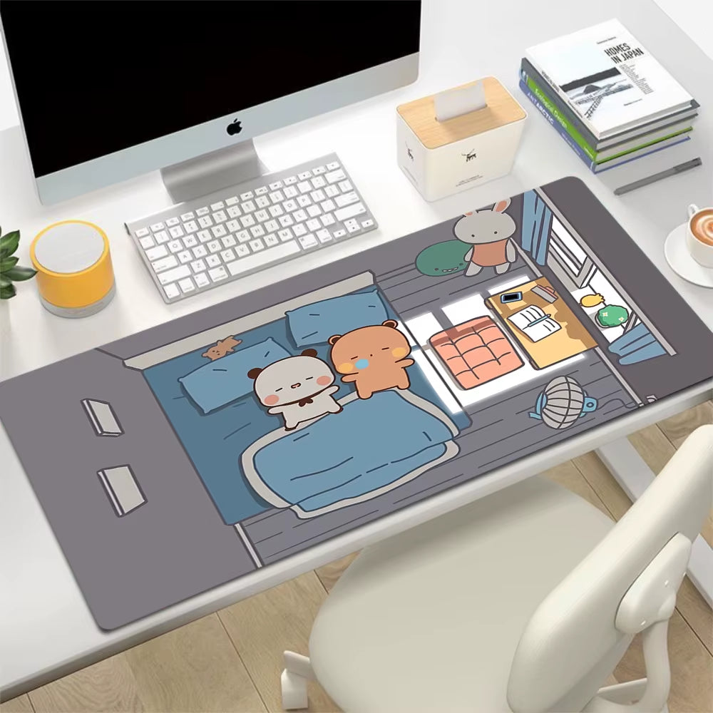 Kawaii Large Gaming Mouse Pad - Natural Rubber Desk Mat with Cute Bear Design for PC and Office Use