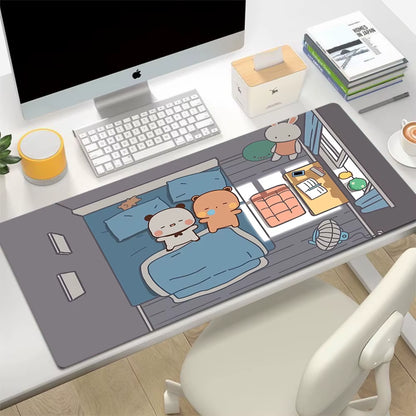 Kawaii Large Gaming Mouse Pad - Natural Rubber Desk Mat with Cute Bear Design for PC and Office Use