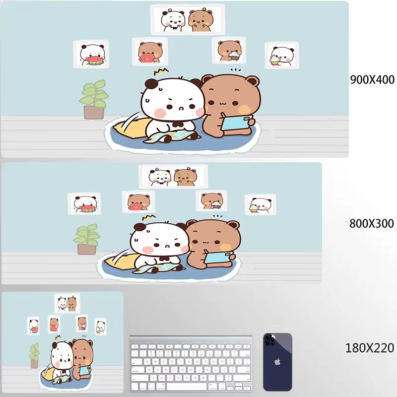 Kawaii Large Gaming Mouse Pad - Natural Rubber Desk Mat with Cute Bear Design for PC and Office Use