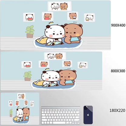 Kawaii Large Gaming Mouse Pad - Natural Rubber Desk Mat with Cute Bear Design for PC and Office Use