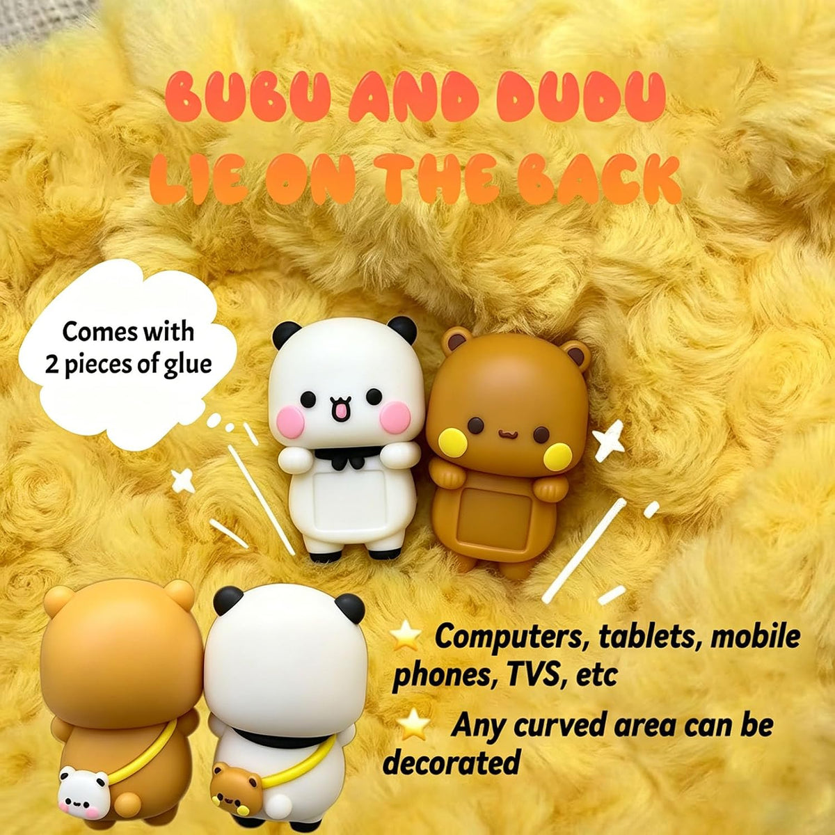 2 PCS Bubu and Dudu Bears Computer Decorations, Cute Cartoon Statue Bear Figurine for Notebook Cell Phone Office Desk Car Dashboard Decor