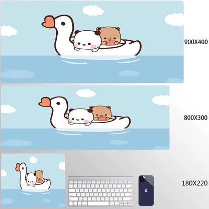 Kawaii Large Gaming Mouse Pad - Natural Rubber Desk Mat with Cute Bear Design for PC and Office Use