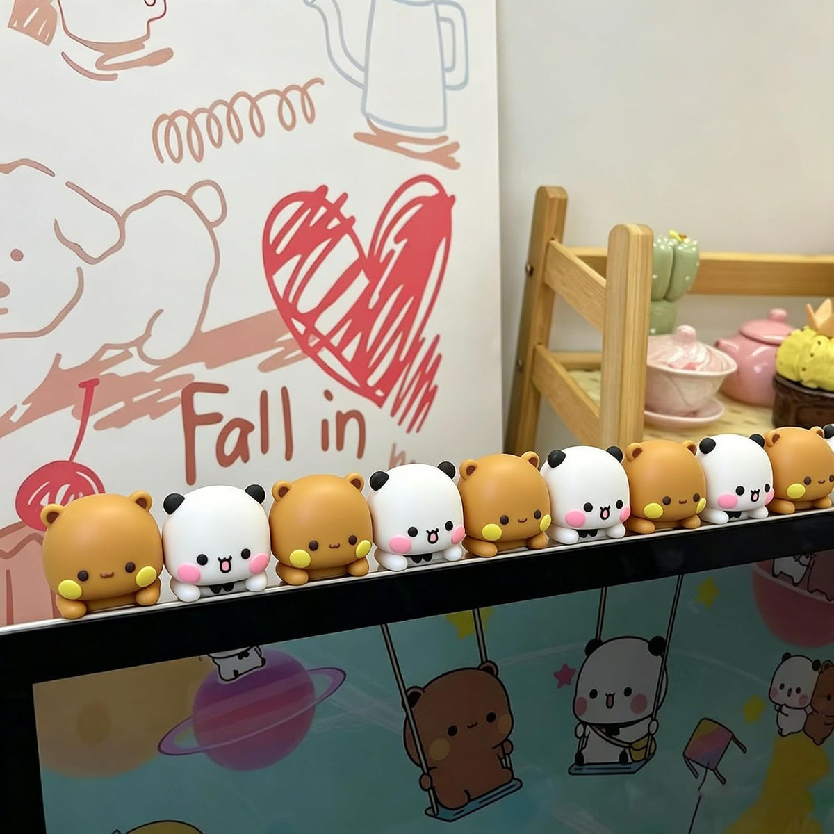 2 PCS Bubu and Dudu Bears Computer Decorations, Cute Cartoon Statue Bear Figurine for Notebook Cell Phone Office Desk Car Dashboard Decor