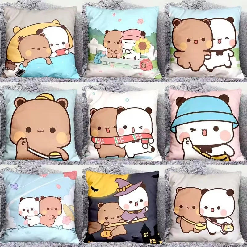 Yier Panda Cute Throw Pillow Bubu Dudu Cartoon Square Pillows Kawaii Anime Soft Waist Sofa Cushion Car Home Bedroom Decoration