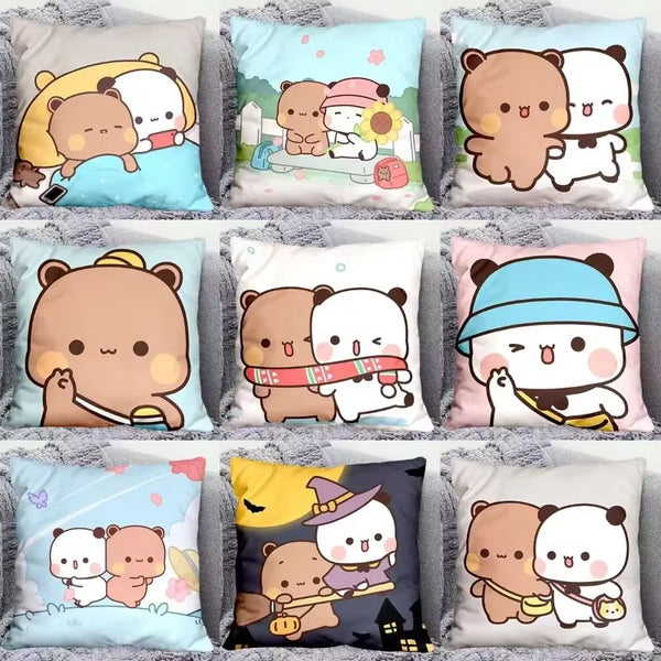 Yier Panda Cute Throw Pillow Bubu Dudu Cartoon Square Pillows Kawaii Anime Soft Waist Sofa Cushion Car Home Bedroom Decoration