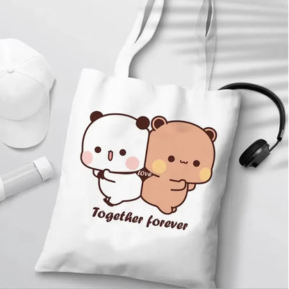 Bubu Dudu Anime Tote Bag Foldable Shopping Bag Tote Bag Aesthetic Fashion Canvas Reusable Shopping Bag Female