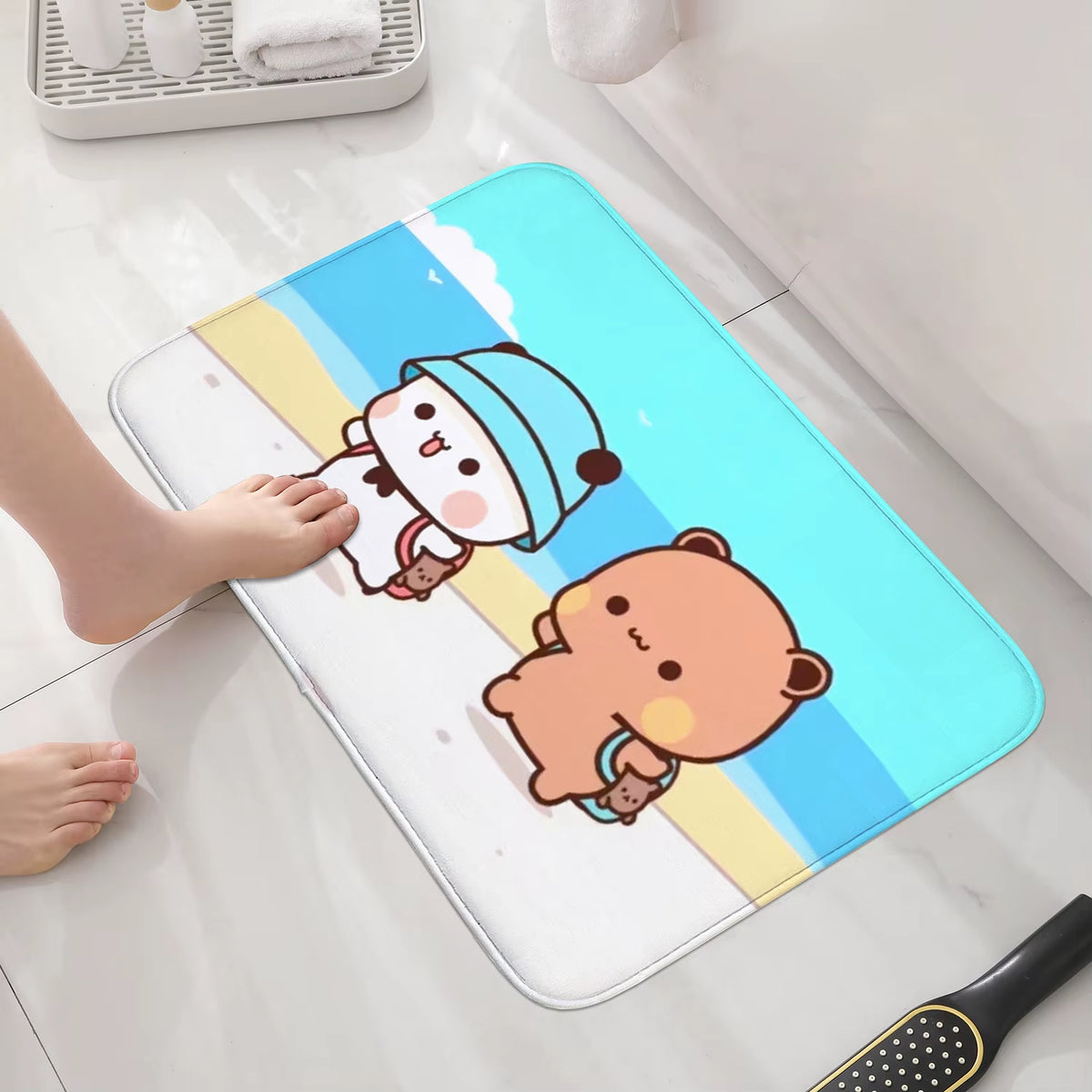 Bubu and Dudu Cartoon Welcome Mat - Non-Slip Entrance Doormat for Balcony, Bathroom, and Bedroom Decor