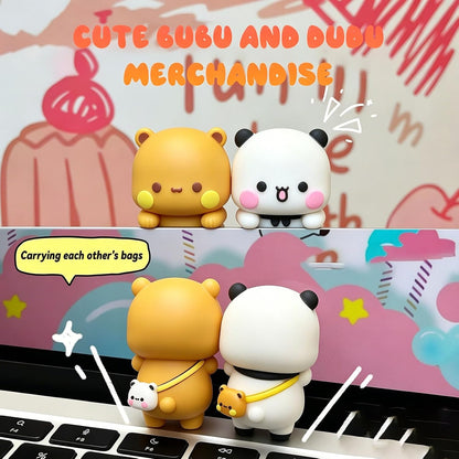 2 PCS Bubu and Dudu Bears Computer Decorations, Cute Cartoon Statue Bear Figurine for Notebook Cell Phone Office Desk Car Dashboard Decor
