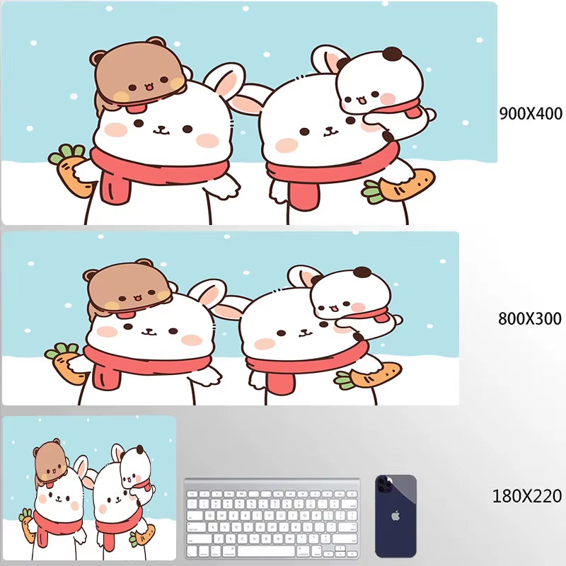 Kawaii Large Gaming Mouse Pad - Natural Rubber Desk Mat with Cute Bear Design for PC and Office Use