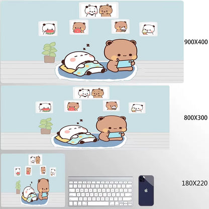 Kawaii Large Gaming Mouse Pad - Natural Rubber Desk Mat with Cute Bear Design for PC and Office Use