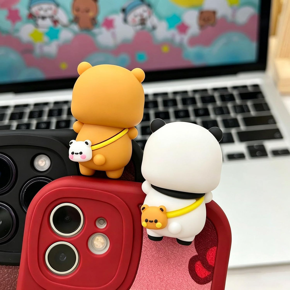 2 PCS Bubu and Dudu Bears Computer Decorations, Cute Cartoon Statue Bear Figurine for Notebook Cell Phone Office Desk Car Dashboard Decor
